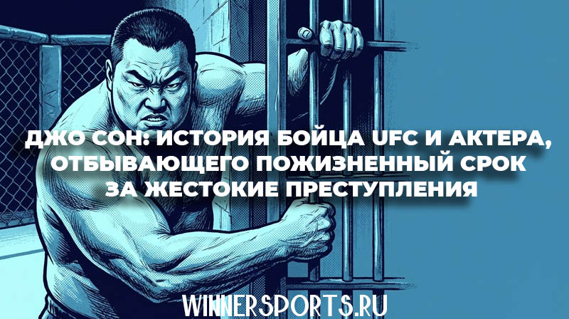 Иллюстрация в стиле комикса: экс-боец UFC Джо Сон на фоне тюремной решетки в синих тонах.