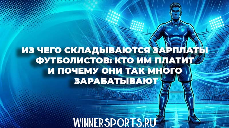 Уверенный футболист стоит на фоне стадиона, символизируя финансовый успех в спорте